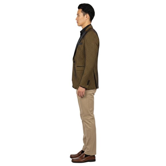 Empire™ Metallic Gold Weave Peak Lapel Hybrid Fit Blazer, Gold - Picture 3 of 6
